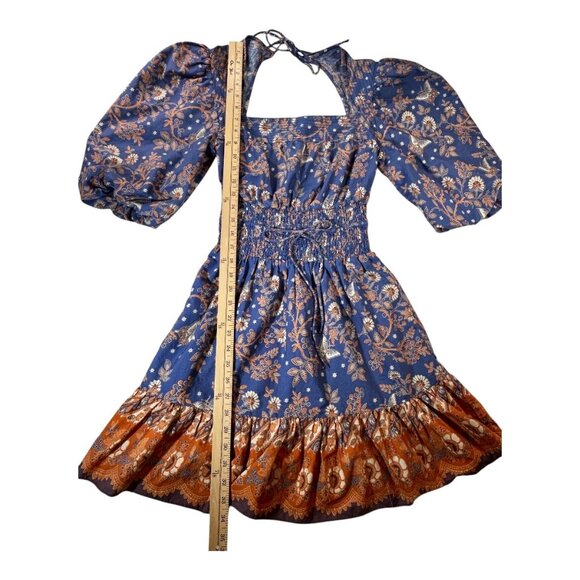 House of Harlow x Revolve Anastassia Blue Boho Floral Puff Sleeve Dress Sz S - Picture 9 of 10